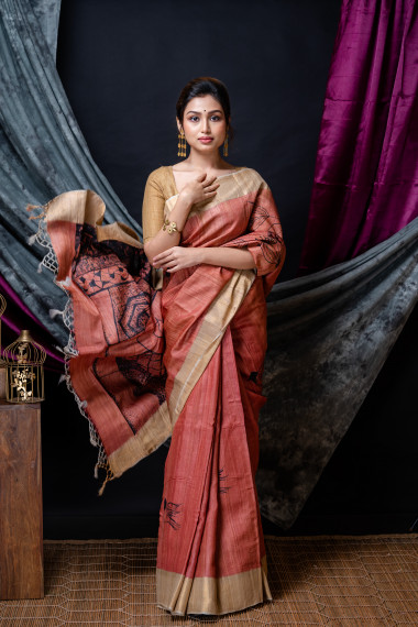 Hand Painted Tussar Silk Saree